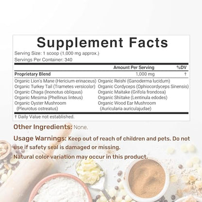 Organic Mushroom Powder Supplement, 12oz – 10 in 1 Active Blend – Turkey Tail, Lions Mane DEAL SUPPLEMENTUS supplements