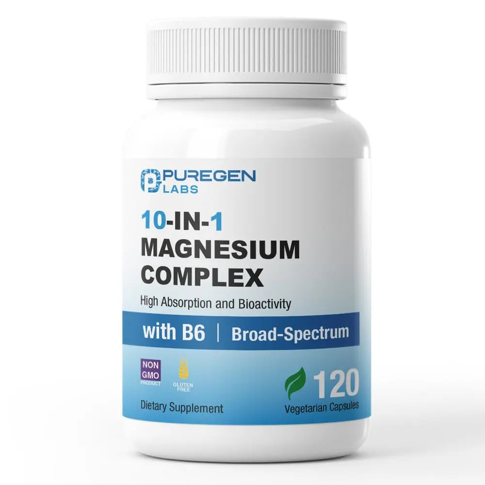 Puregen Labs 10 in 1 Magnesium Complex 500mg with B6-120 Veggie Capsules [High Absorption and Bioactivity] Non-GMO, NO Gluten and Dairy P Puregen LabsAu supplements