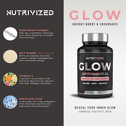 Nutrivized Glow Hydrolysed Type 1&3 Collagen with Premium Pure C8 MCT Oil - Vitamin C & Hyaluronic Acid NutrivizedUS supplements