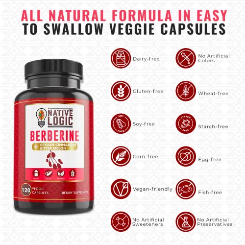 Native Logic Berberine HCL 1200mg with Ceylon Cinnamon, Bitter Melon, and Green Tea Native LogicUS supplements
