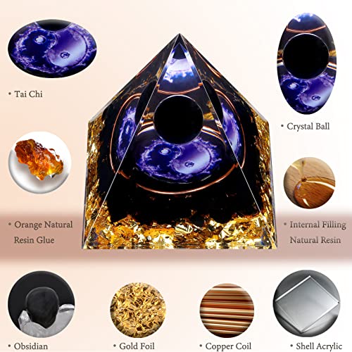 Yin Yang Healing Crystal Orgonite Pyramid - Tai Chi with Obsidian Ball - Taiji Reiki Chakra Meditation FENGSHUI-CAISHENAu supplements