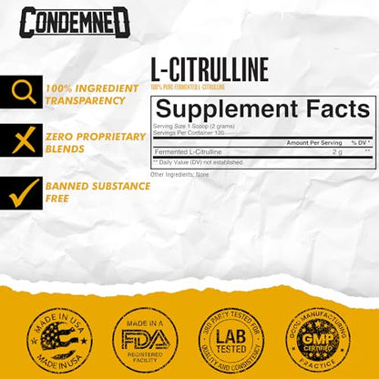 CONDEMNED Labz L-Citrulline Powder - 100% Pure Fermented L-Citrulline - Nitric Oxide CONDEMNEDUS supplements