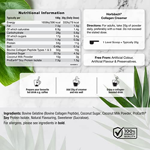 Collagen Creamer for Coffee | Vanilla Flavour | Type 1 & 3 Collagen Peptides HorbäachUS supplements