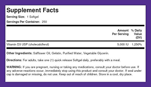 Piping Rock Vitamin D3 5000 IU | 250 Softgels | High Potency Supplement | Non-GMO Piping RockUS supplements