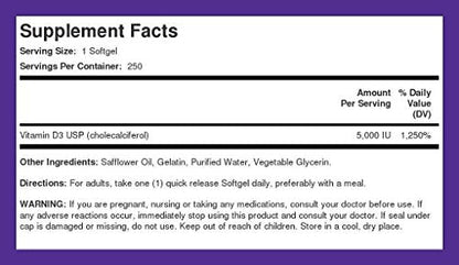 Piping Rock Vitamin D3 5000 IU | 250 Softgels | High Potency Supplement | Non-GMO Piping RockUS supplements