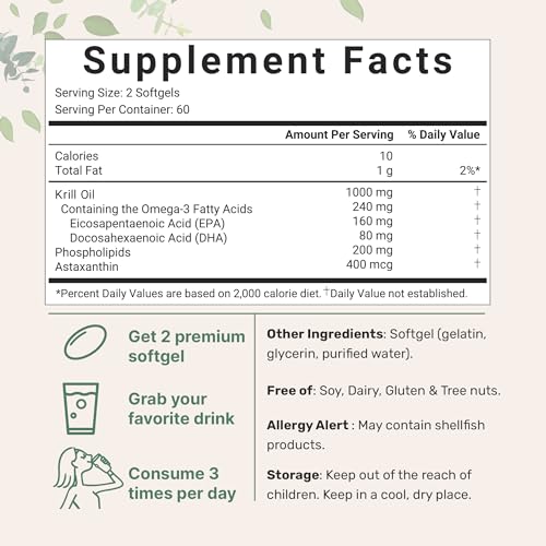 2 Pack Antarctic Krill Oil Supplement, 1000mg Per Serving, 120 Soft-Gels Each Micro IngredientsUS supplements