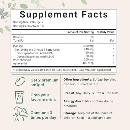 2 Pack Antarctic Krill Oil Supplement, 1000mg Per Serving, 120 Soft-Gels Each Micro IngredientsUS supplements
