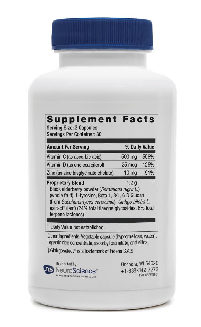 Neuroscience ImmuWell - Immune Support & Brain Supplement for Memory and Focus with Vitamin C and Zinc, Vitamin D & Elderberry - Promotes Immunity, Mood, Energy, and Cognitive Function (90 ct) NeuroScienceAu supplements