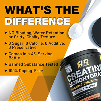 Rep N Roll Micronized Creatine Powder, 45 Serv., Creatine Monohydrate 5000 MG Rep N RollUS supplements