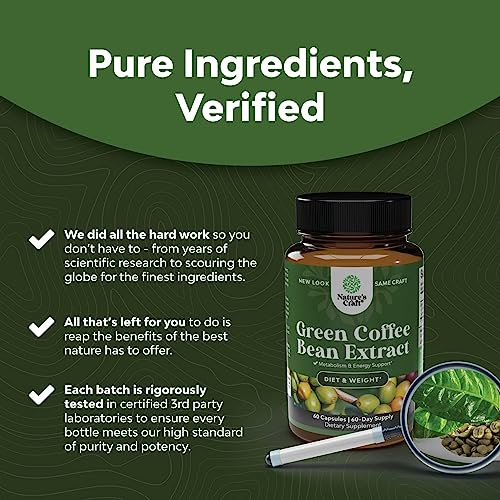 Pure Green Coffee Bean Extract Supplement – Best for Weight Loss Appetite Suppressant Natures CraftUS supplements
