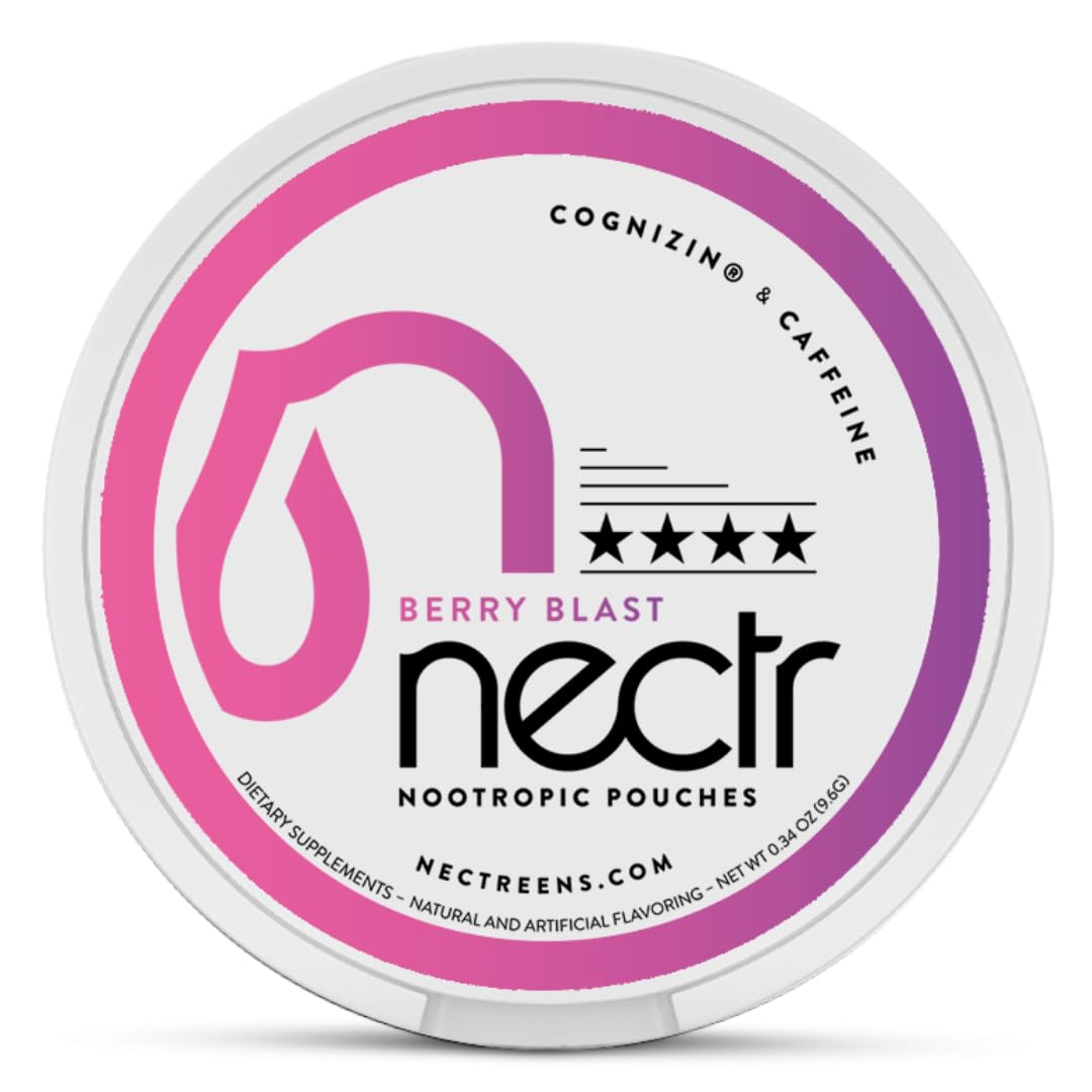 Nectr Energy Nootropic Pouches – Berry Blast Flavored, Caffeine Pouches with Cognizin® Citicoline. Sugar-Free Brain Treats. Smooth, Sustained Focus & Energy Supplement - 1 Puck of 16pcs NectrAu supplements