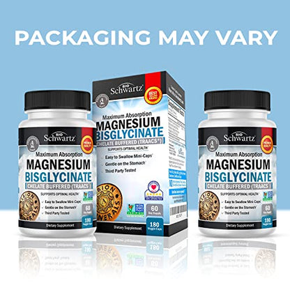 Magnesium Bisglycinate 100% Chelate No-Laxative Effect - Maximum Absorption BioSchwartzUS supplements