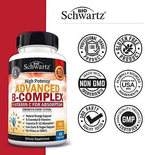 Vitamin B Complex with Vitamin C for Maximum Absorption - Methylcobalamin b12 BioSchwartzAu supplements
