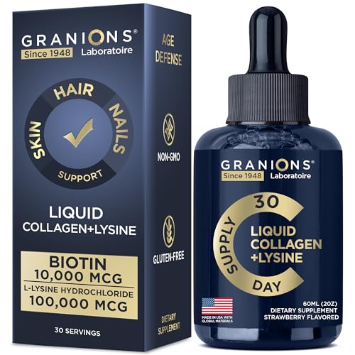 Liquid Collagen Peptides with Biotin and Lysine - Max Hair Skin and Nails Liquid Collagen GranionsUS supplements