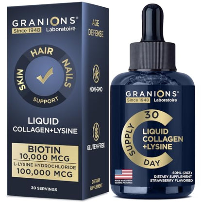 Liquid Collagen Peptides with Biotin and Lysine - Max Hair Skin and Nails Liquid Collagen GranionsUS supplements