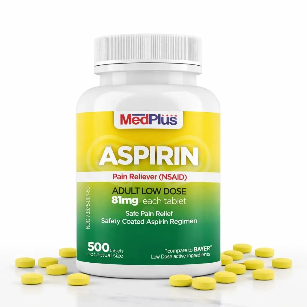 MedPlus Low Dose Aspirin 81 mg - 500 Tablets | Enteric Coated | Pain Reliever for Minor Aches and Pains, Fever Reducer - Made in USA MedPlusAu supplements