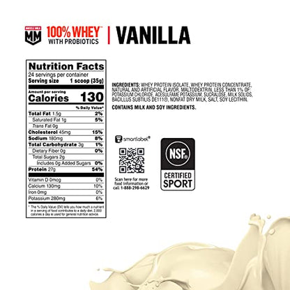 Muscle Milk 100% Whey With Probiotics Protein Powder, Vanilla, 1.85 Pound, 23 Servings Muscle MilkUS supplements