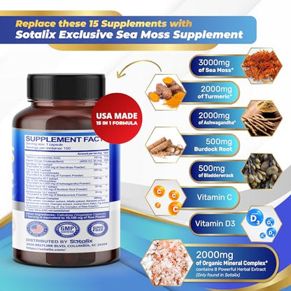 Sotalix Sea Moss Capsule 10100mg with Ashwagandha, Burdock Root, Bladderwrack SOTALIX SUPPLEMENTUS supplements