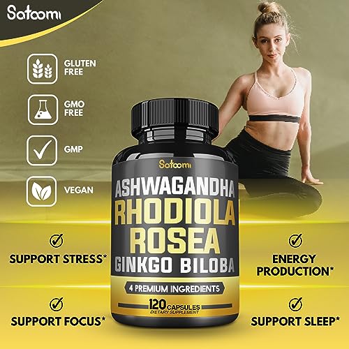 6050mg Rhodiola Rosea Supplement with Ashwagandha Root, Ginkgo Biloba & Black Pepper SatoomiAu supplements