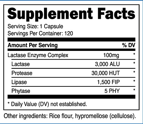 Nutricost Lactase Enzyme Complex 3,000 FCC ALU, 120 Veggie Capsules - Non-GMO NutricostUS supplements