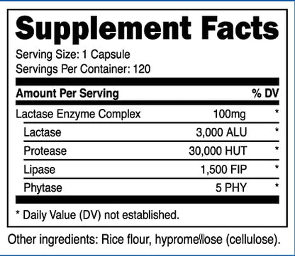 Nutricost Lactase Enzyme Complex 3,000 FCC ALU, 120 Veggie Capsules - Non-GMO NutricostUS supplements