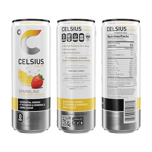 CELSIUS Sparkling Strawberry Lemonade, Functional Essential Energy Drink, 12 Fl Oz CELSIUSUS supplements