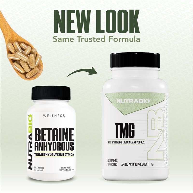 NutraBio TMG Supplements Betaine Anhydrous 500mg Capsules, Trimethylglycine Homocysteine Support NutraBioAu supplements