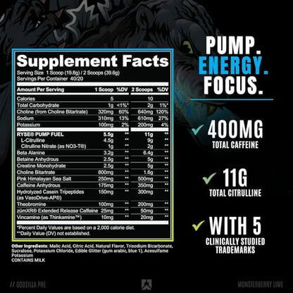 Ryse Noel Deyzel x Godzilla Pre Workout | Intense Pumps, Energy, & Focus | Citrulline & Beta RYSE Up SupplementsUS supplements