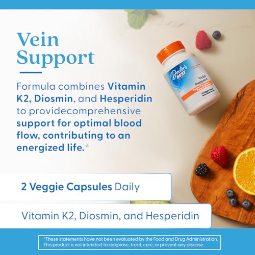 Doctor's Best Vein Support Supplement - Contains Diosmin & Hesperidin, Circulation Support for Legs & Feet, for Men & Women, Formula with Vitamin K2 & Natural Orange Extract, Vegan - 60 Veg Caps Doctor's BESTAu supplements