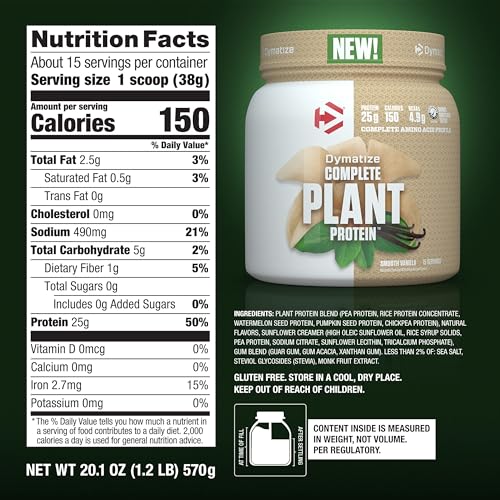 Dymatize Vegan Plant Protein, Smooth Vanilla, 25g Protein, 4.8g BCAAs, Complete DymatizeUS supplements