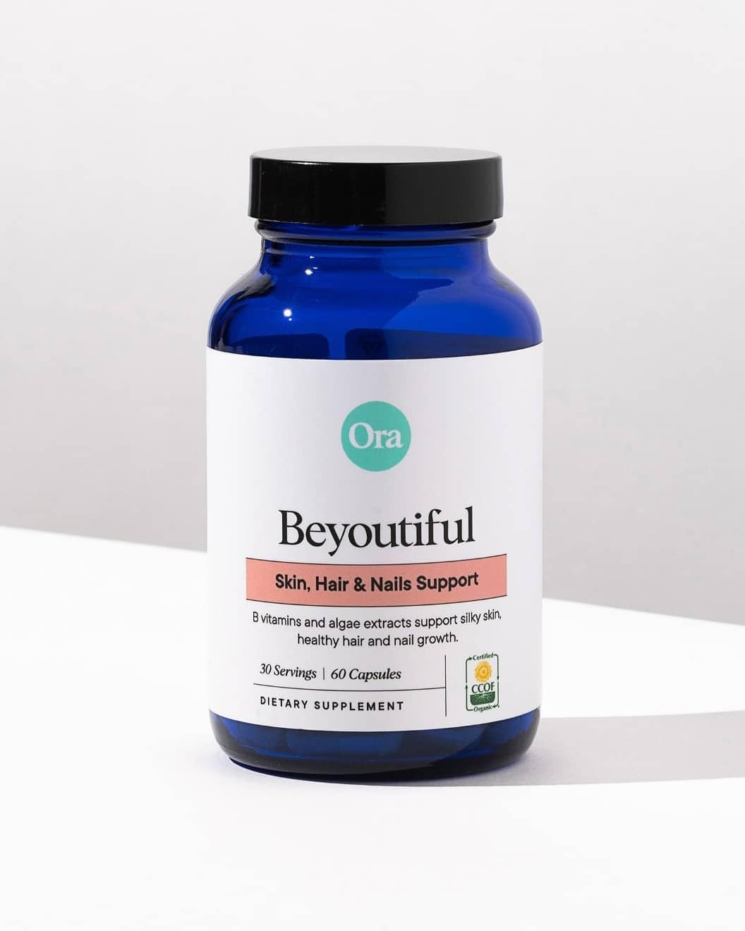 Ora Organic Hair, Skin, and Nails Support- BeYouTiful - Beauty Supplement with B Vitamins and Algae Extracts for Healthy Hair and Skin - 60 Vegan Capsules Ora OrganicUS supplements