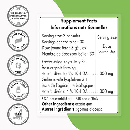 Supersmart - Organic Royal Jelly 300mg per Day (High Strength 4% 10-HDA) - Freeze SupersmartUS supplements