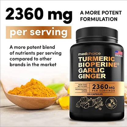 4-in-1 Turmeric and Garlic Supplements with Bioperine 2360 mg (240 ct) Turmeric Ginger MEDCHOICEUS supplements