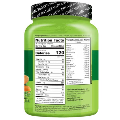 NATURELO Plant Protein Powder, Vanilla, 22g Protein - Non-GMO, 20 Ser NATURELOUS supplements
