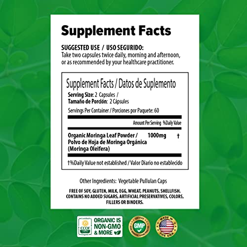 PURA VIDA Moringa Capsules Single Origin Moringa Powder Organic. Moringa Leaf PURA VIDA MORINGAUS supplements