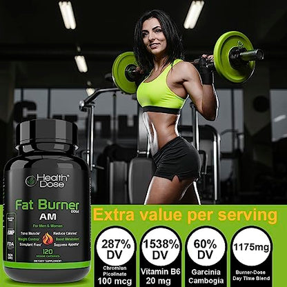 Health Dose Fat Burner AM. Weight Control & Metabolism Boost. For Active Lifestyles. Health DoseUS supplements