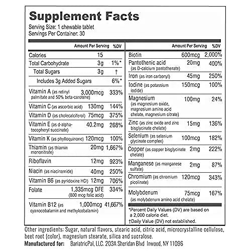 BariatricPal 30-Day Bariatric Vitamin Bundle (Multivitamin ONE 1 per Day! Chewable with 45mg Iron - Mixed Berry and Calcium Citrate Soft Chews 500mg with Probiotics - Orange Creamsicle) BariatricPalAu supplements