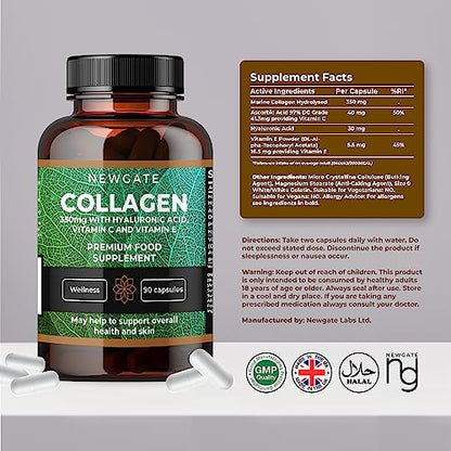 Newgate Labs Marine Collagen 350mg with Hyaluronic Acid, Vitamin C & Vitamin E Newgate LabsUS supplements