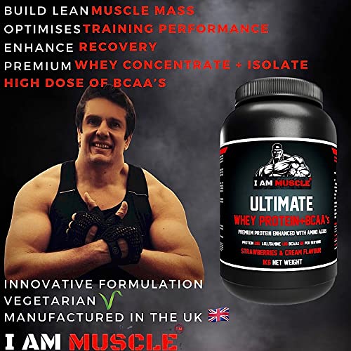 Ultimate Whey Protein + BCAA’s Powder, Premium High Protein Isolate, Enhance Lean Muscle Mass and Recovery, 1kg I AM MUSCLEAu supplements