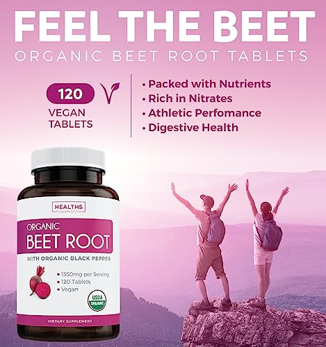 USDA Organic Beet Root Powder (120 Tablets) 1350mg Beets Per Serving with Black Pepper Healths HarmonyUS supplements