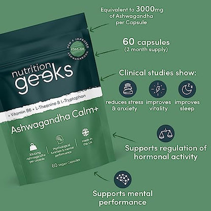 Ashwagandha KSM 66 Complex - 3000mg Enhanced with Amino Acids & Vitamin B6 Nutrition GeeksUS supplements