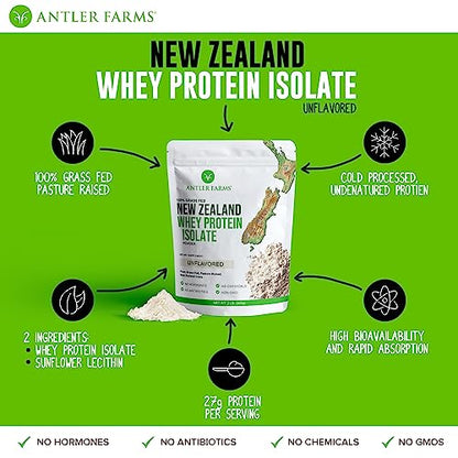Antler Farms - 100% Grass Fed New Zealand Whey Protein Isolate, Unflavored, 30 Servings Antler FarmsUS supplements