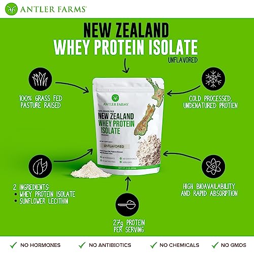 Antler Farms - 100% Grass Fed New Zealand Whey Protein Isolate, Unflavored, 30 Servings Antler FarmsUS supplements