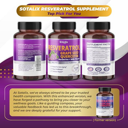 Resveratrol 24,000mg with Grape Seed + Quercetin Berberine + Milk Thistle Powerful Anti SOTALIX SUPPLEMENTUS supplements