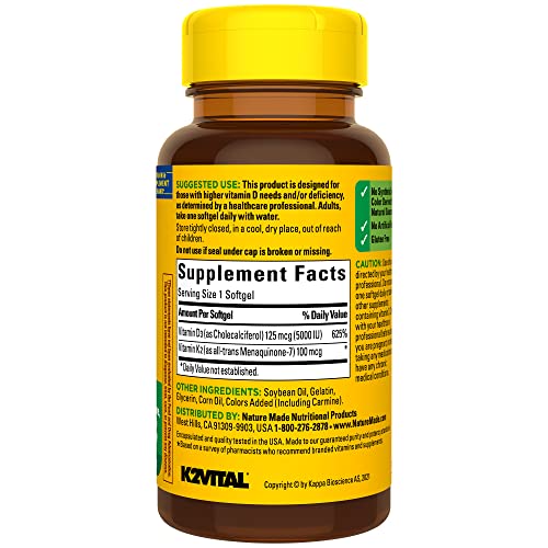 Nature Made Vitamin D3 K2, 5000 IU (125 mcg) Vitamin D, Dietary Supplement for Bone Nature MadeUS supplements