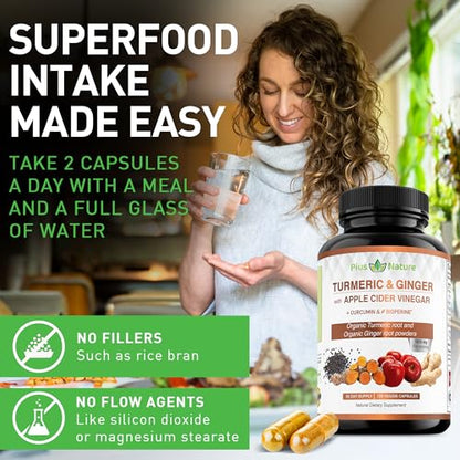 PIUS NATURE Turmeric Curcumin and Ginger with Apple Cider Vinegar, USDA Organic PIUS NATUREUS supplements