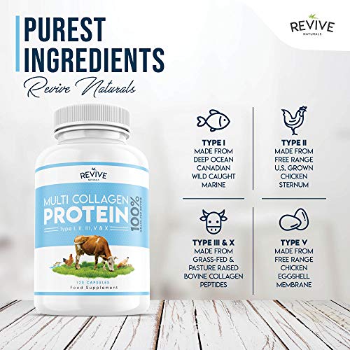 Multi Collagen Protein Capsules - Types I, II, III, V & X - Hydrolysed Grass Fed Bovine, Wild Caught Marine Revive NaturalsUS supplements