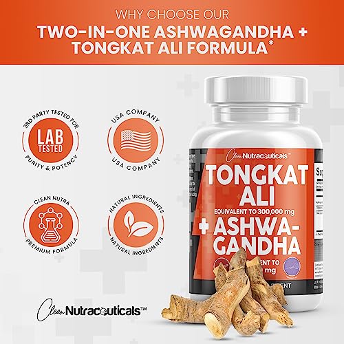 Clean Nutraceuticals Tongkat Ali 300,000mg and Ashwagandha 100,000mg Clean NutraceuticalsUS supplements