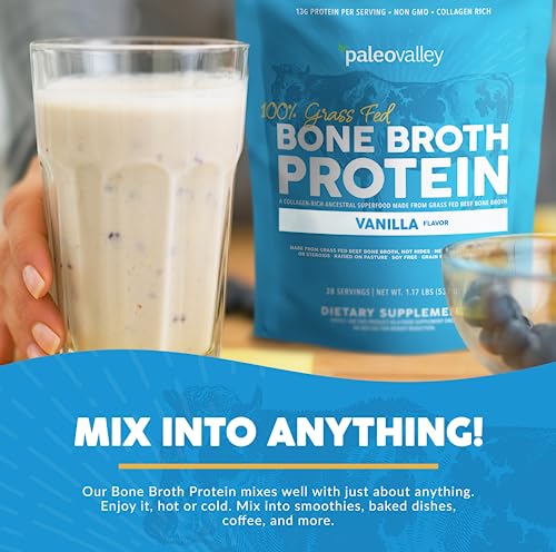 Paleovalley 100% Grass Fed Bone Broth Protein Powder - Vanilla - Rich in Collagen for Hair PaleovalleyUS supplements