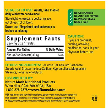 Nature Made Zinc 30 mg, Dietary Supplement for Immune Health and Antioxidant Support Nature MadeUS supplements